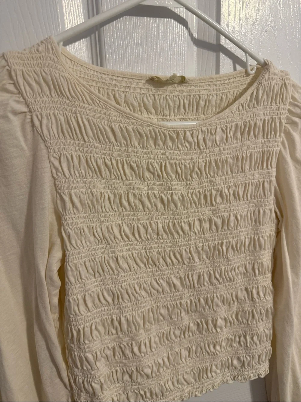 Madewell Ivory Smocked Long-Sleeve Top - Size Medium